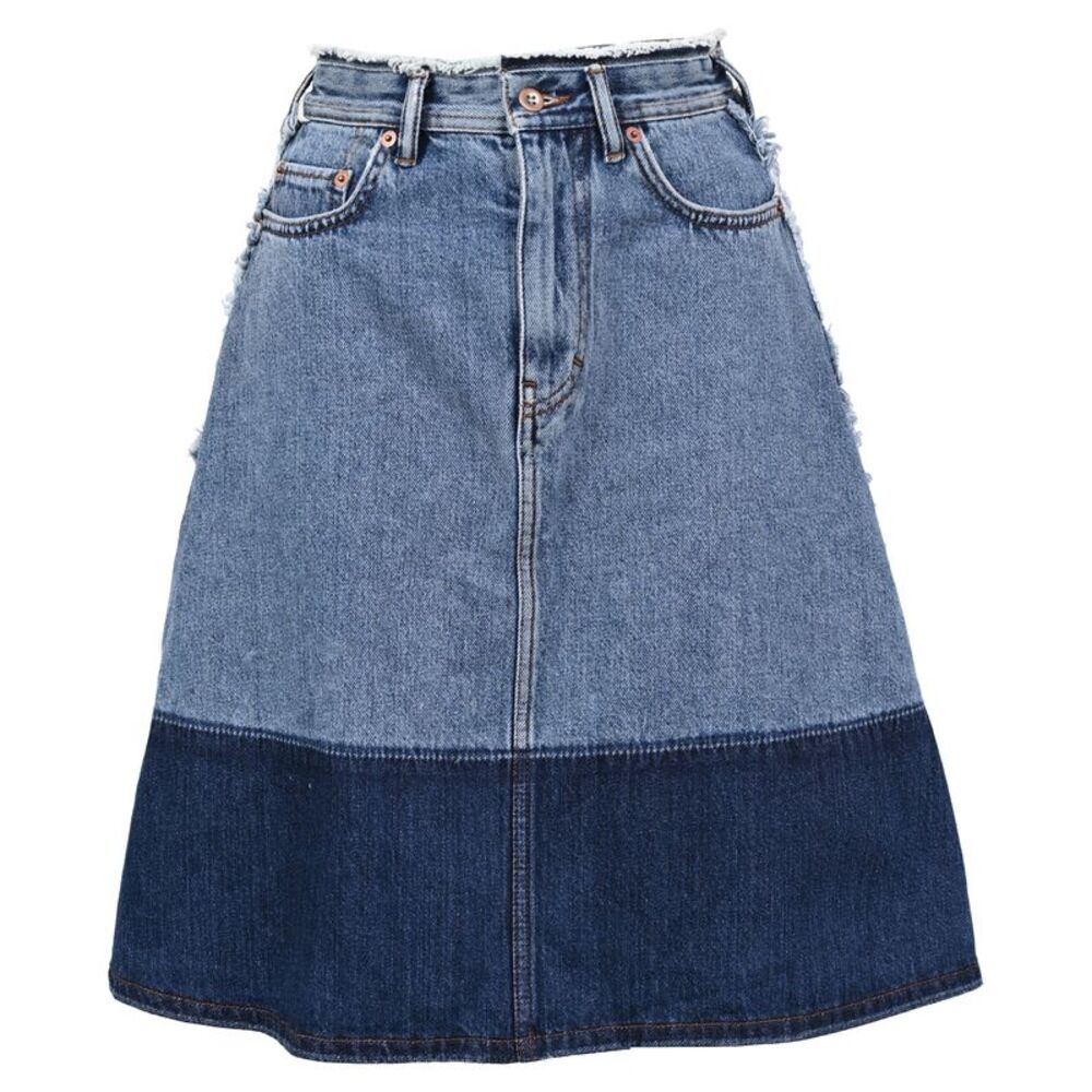 Acne Studios Halona Two-Toned Midi Skirt in Blue Cotton Denim